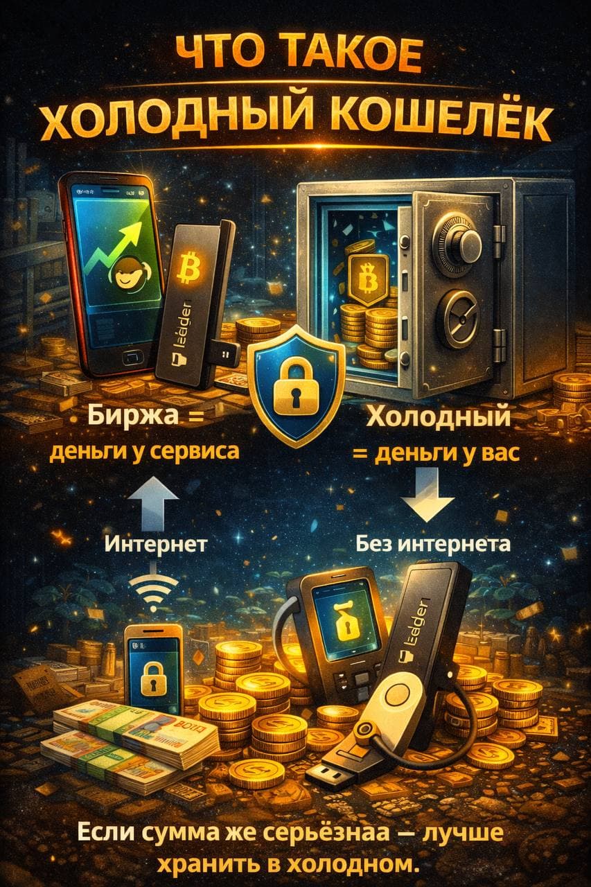 🔒 Холодный кошелёк — это устройство или способ хранения крипты, где приватные ключи НЕ выходят в ...